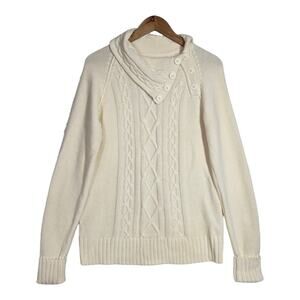 NEW Sonoma Cable Knit Front Sweater Sz L Ivory Tower Button Up Collar